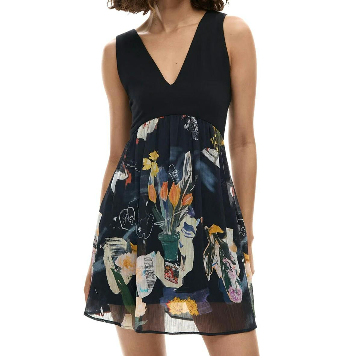 Desigual® Vestido Preto Floral de Mulher 26SWVW47 - S
