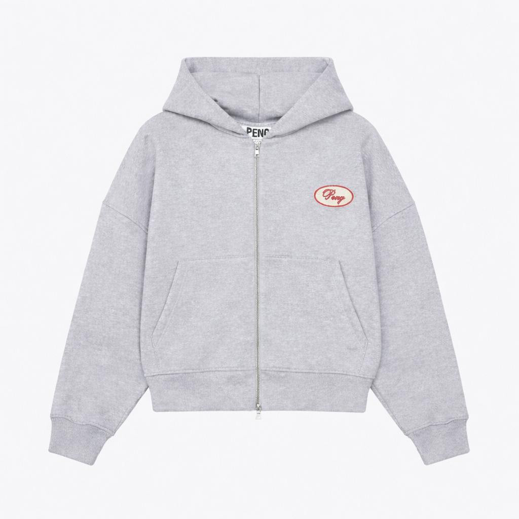 Hoodie com fecho e aplique em algodão box fit