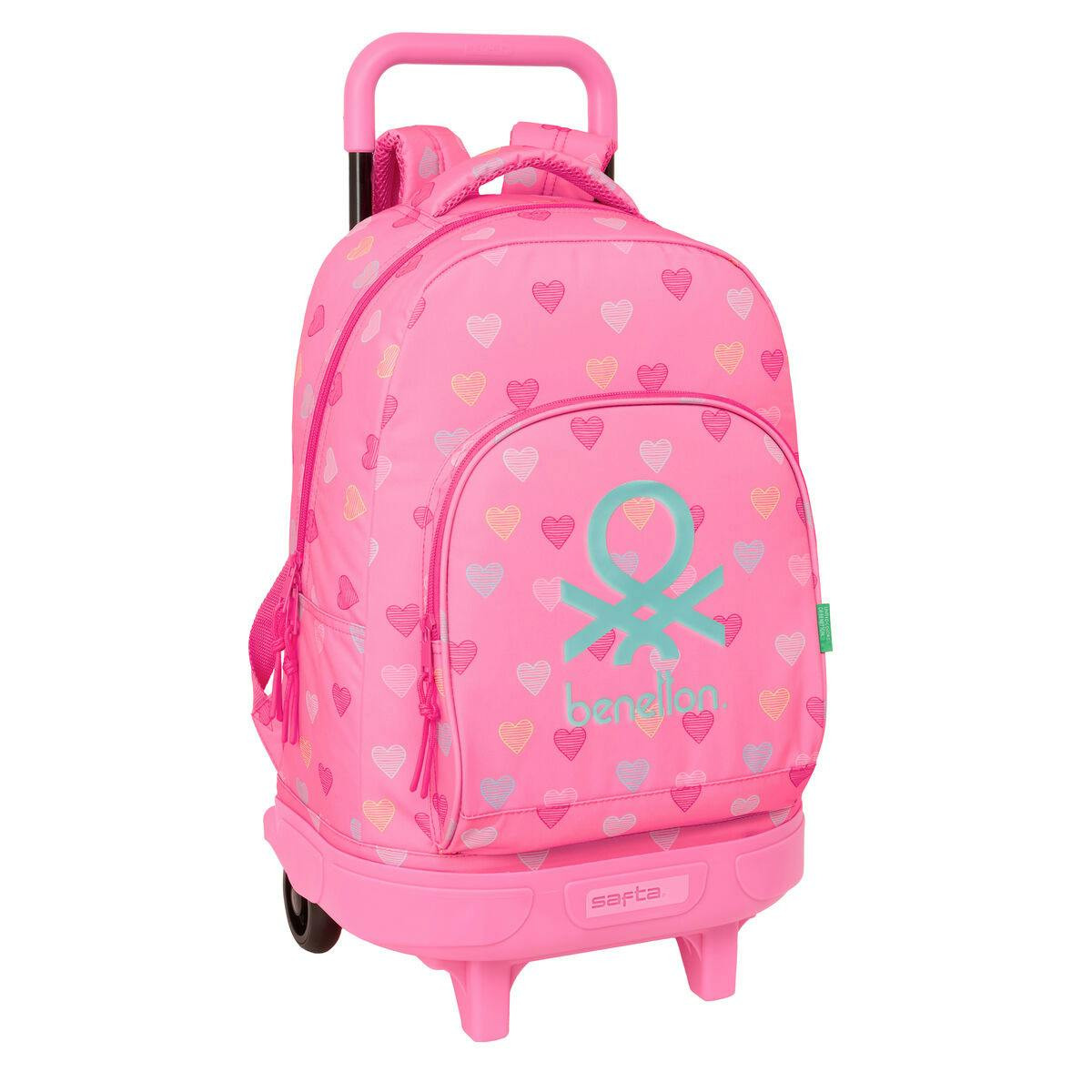 Mochila Escolar com Rodas Benetton Heart Cor de Rosa 33 x 45 x 22 cm