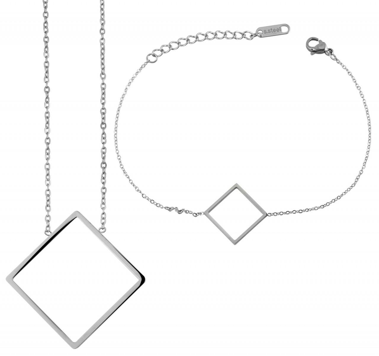 Akzent® Conjunto Colar + Pulseira Prateado em Aço Inoxidável 0107