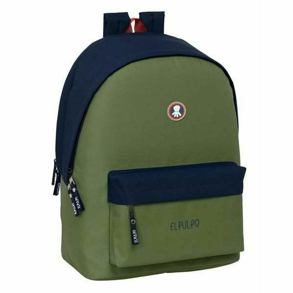 Mochila Escolar El Pulpo   Azul Marinho Caqui 31 x 44 x 18 cm