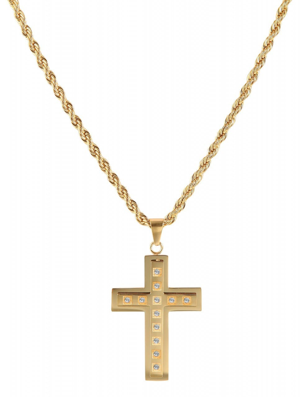Akzent® Colar Cruz Dourado em Aço Inoxidável - 0392
