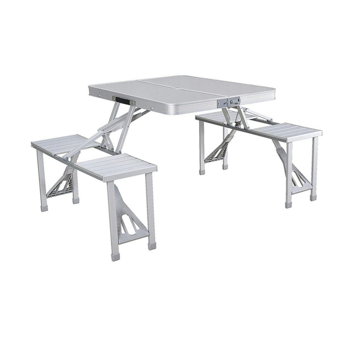 Conjunto de Mesa e 4 Assentos c/ Furo p/ Guarda-Sol Dobrável (136 x 67 x 85 cm)