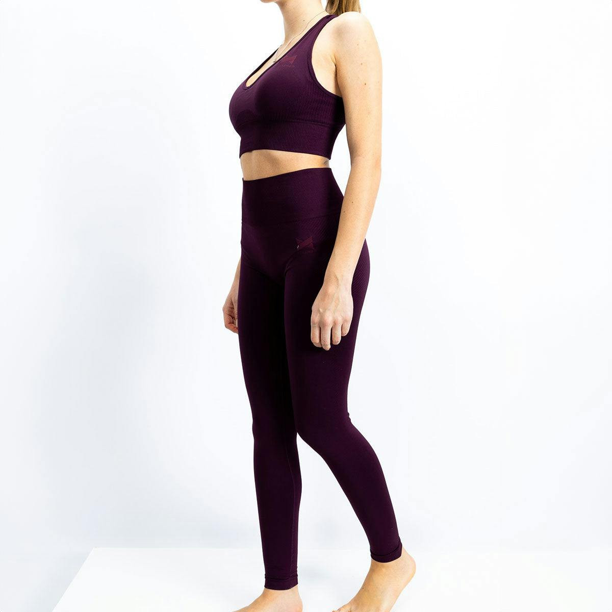 Conjunto Leggings e Top Desporto em Poliamida e Elastano Bordeaux