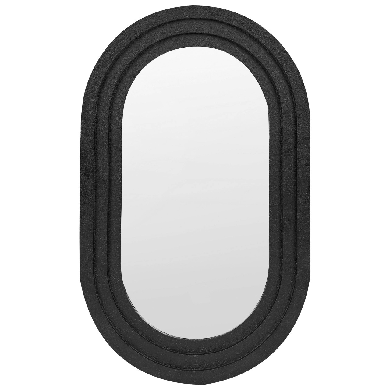 Espelho oval Massilly em MDF preto com moldura ranhurada
