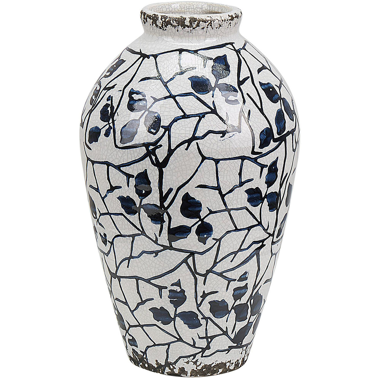 Vaso Mallia em Grés com Padrão Floral - Branco