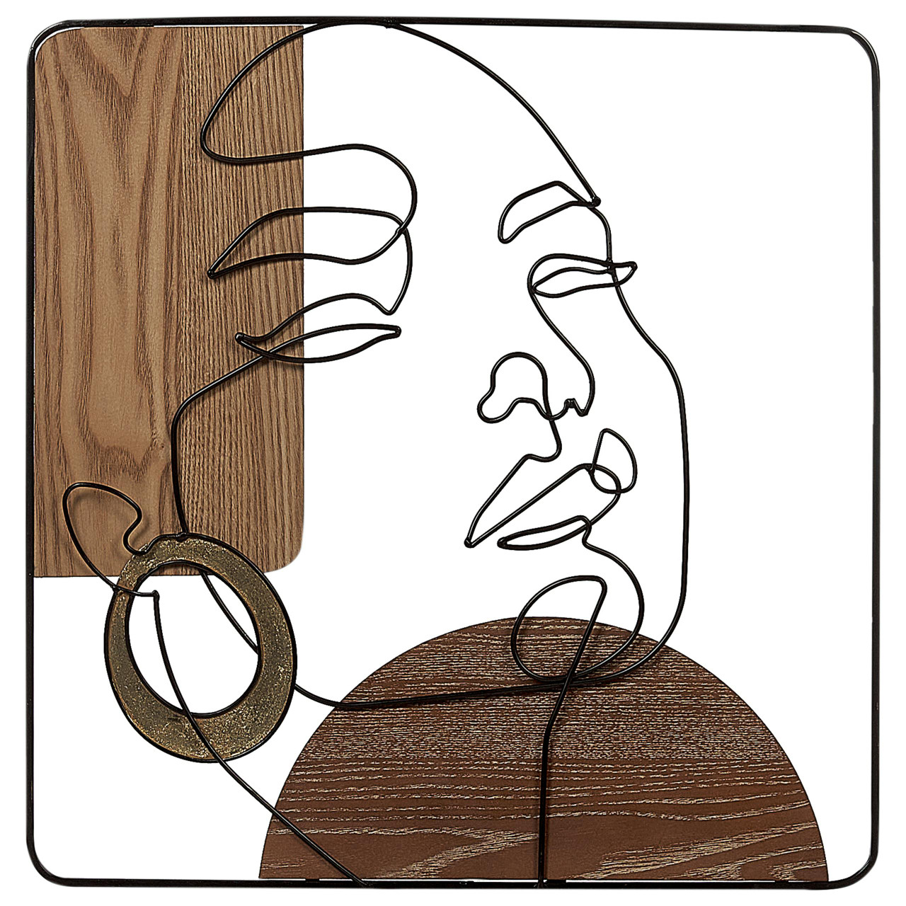 Decoração de parede quadrada em ferro e MDF castanho 50x50