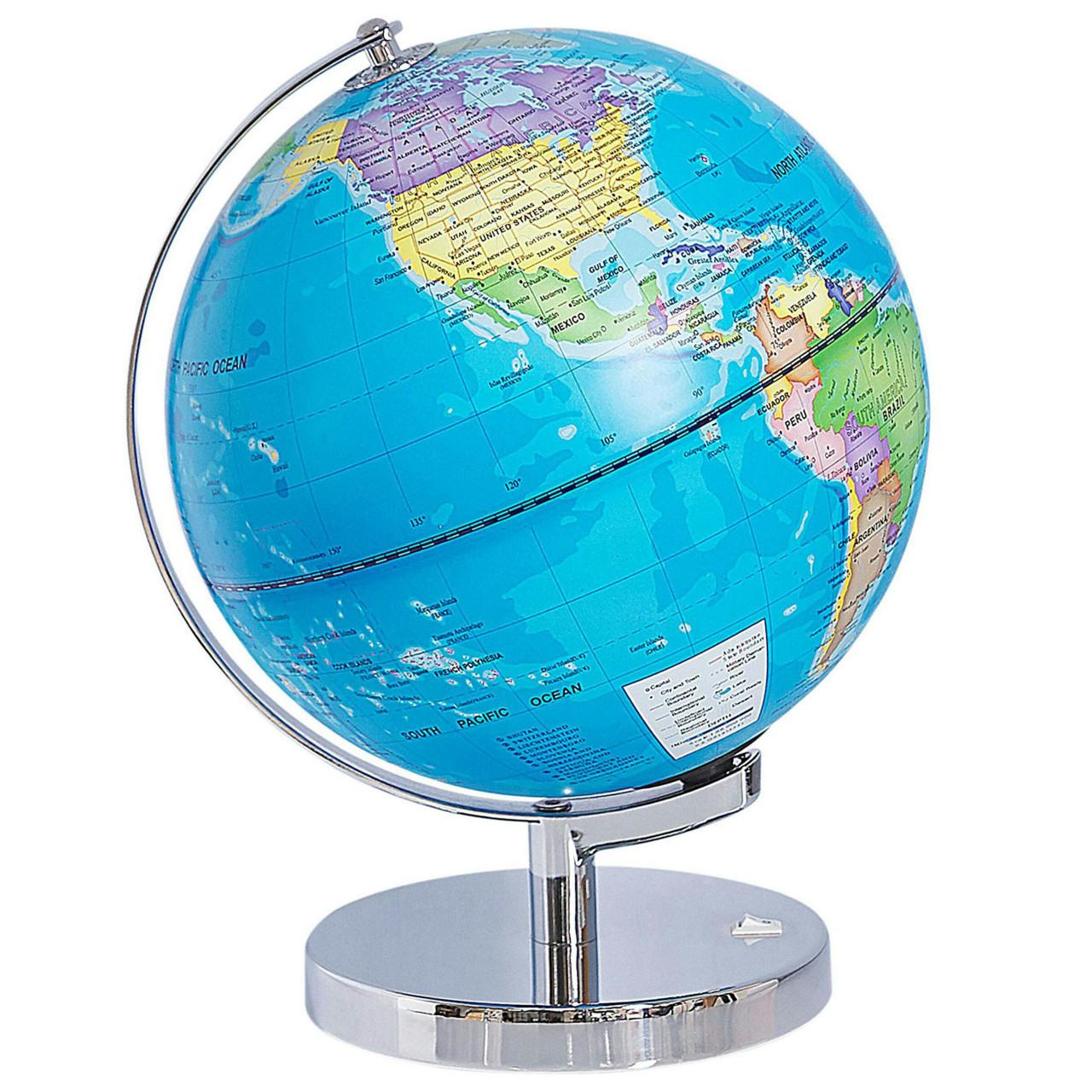 Globo terrestre decorativo Stanley em material sintético com base em aço e luzes LED