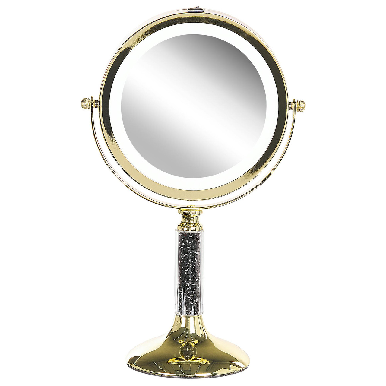 Espelho de maquilhagem redondo com luz LED e aumento, ferro dourado