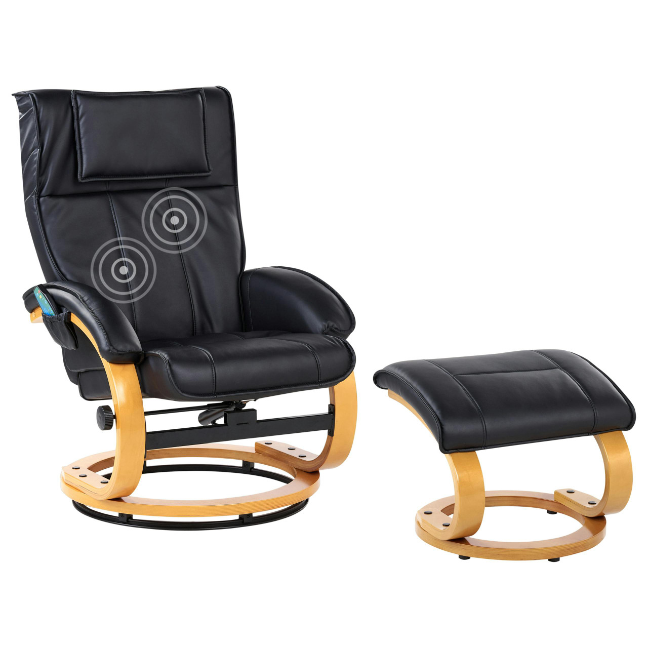 Cadeirão reclinável de massagem Majestic em pele sintética Preto