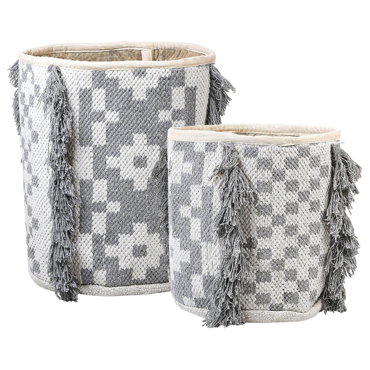 Conjunto de 2 cestos de algodão feitos à mão Kalai cinzento