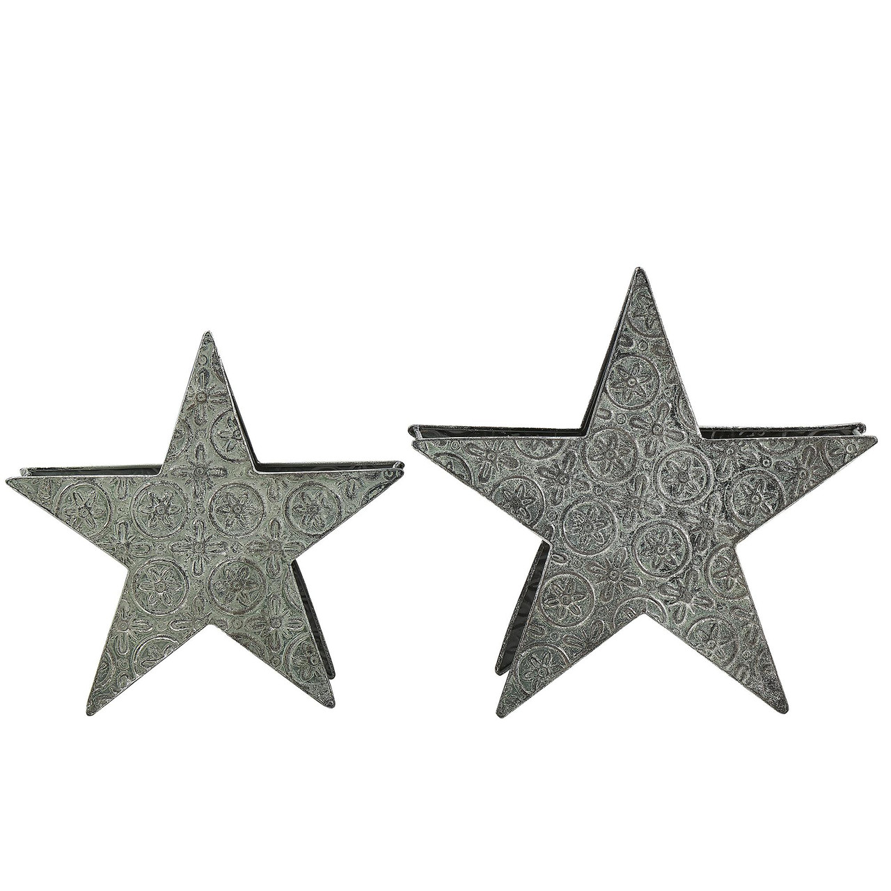Porta-velas estrela em metal prateado conjunto 2