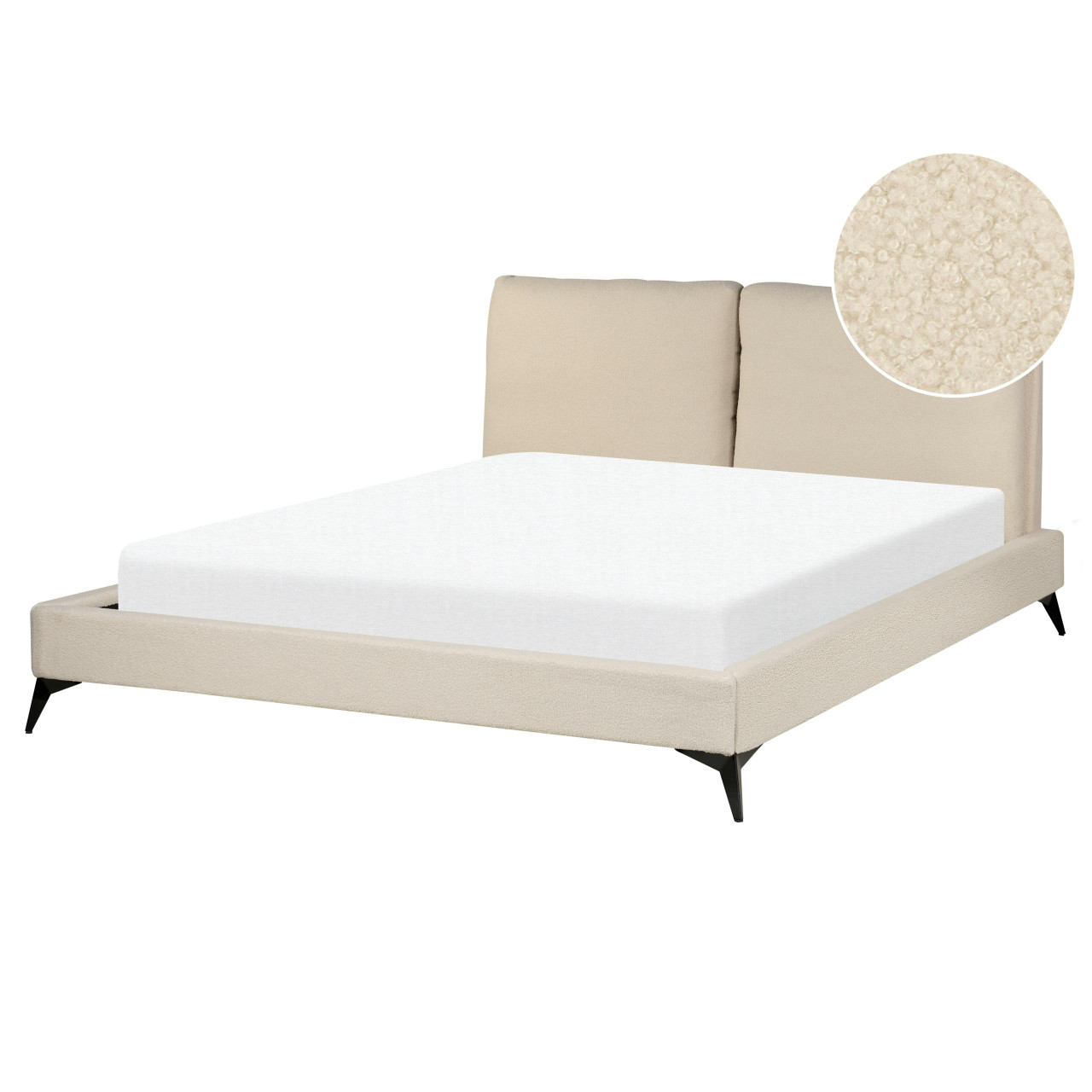 Cama de casal Melle em bouclé creme