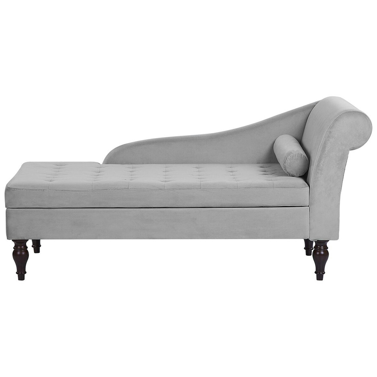 Chaise-longue Pessac de veludo cinzento com arrumação