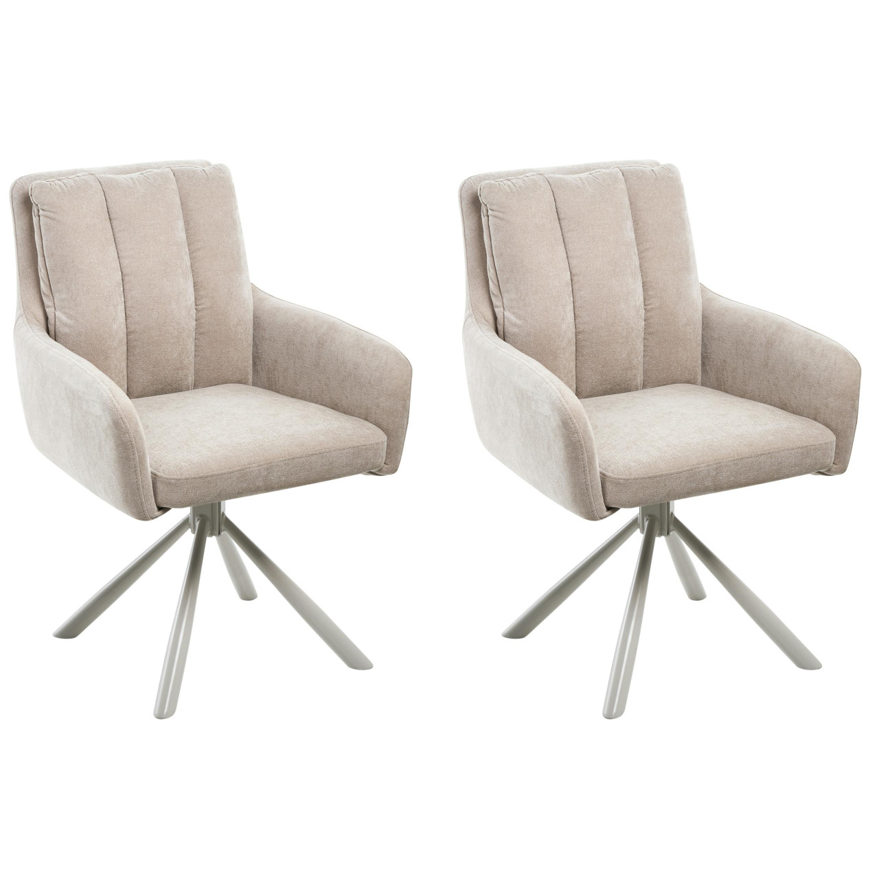 Conjunto de 2 cadeiras giratórias com acolchoado vertical BELIANI Sardoal de Tecido Creme 56x65x86