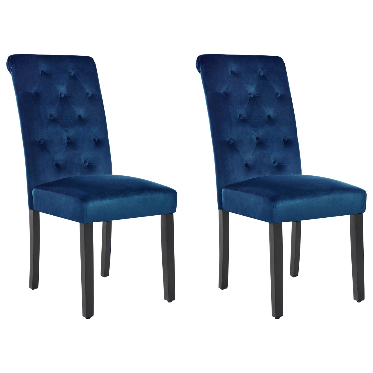 Conjunto de 2 Cadeiras de Refeição Capitoné Veludo Azul