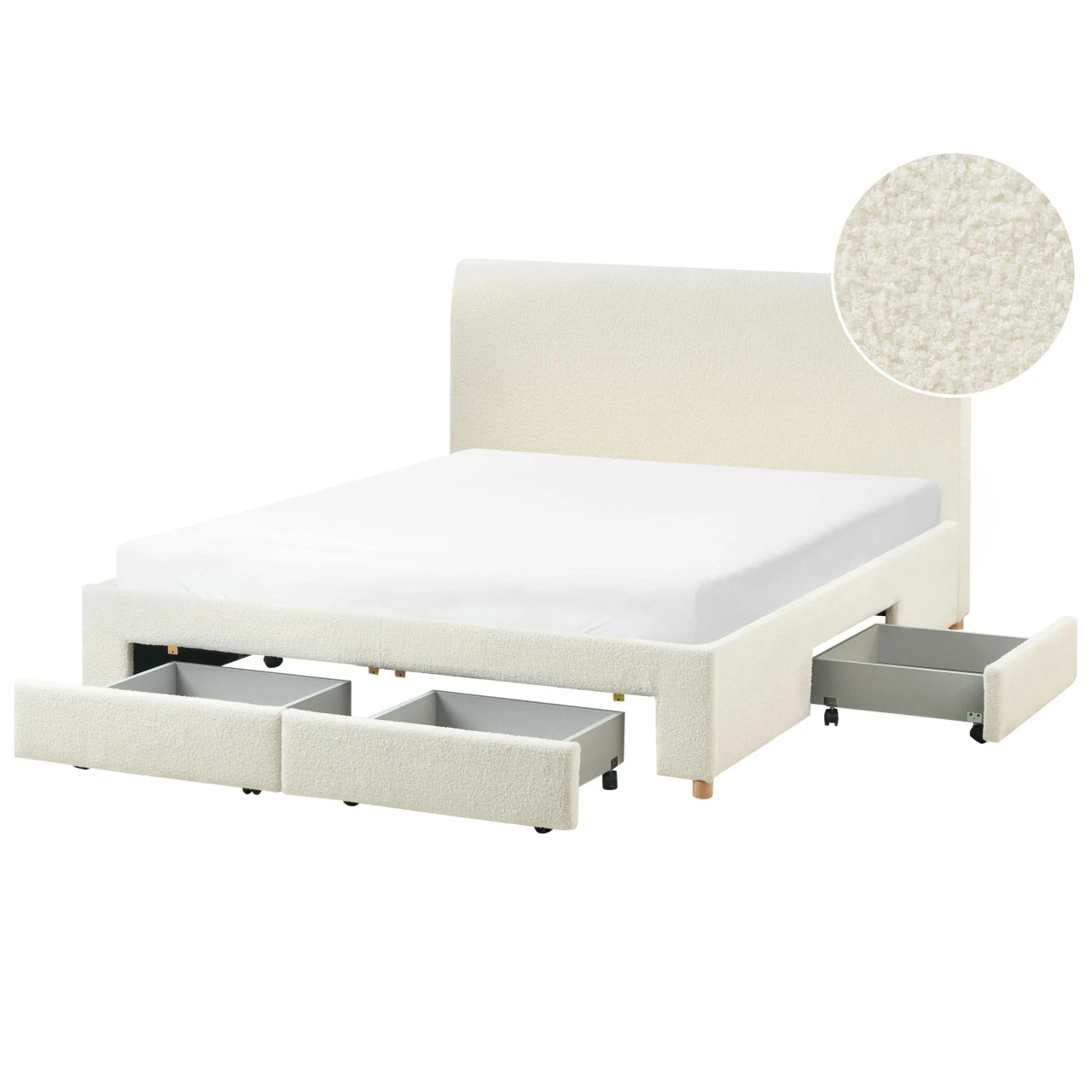 Cama com gavetas bouclé branco - estrutura 160x200 cm