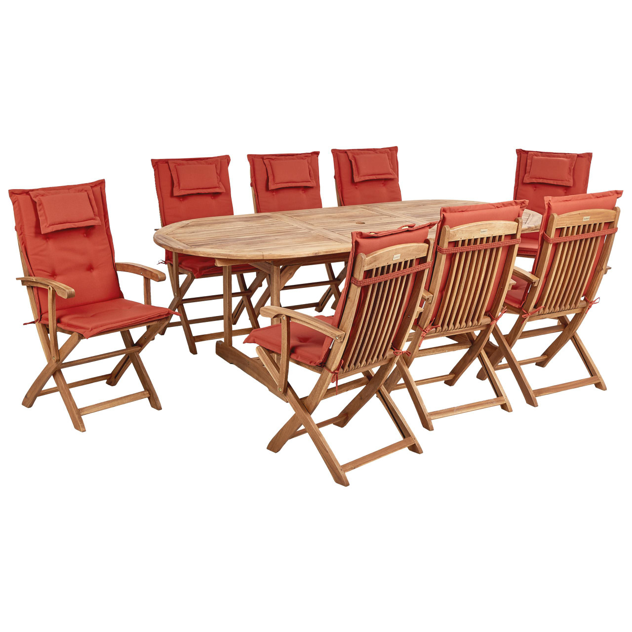Conjunto de refeições de jardim 8 lugares MAUI II com almofadas Madeira de acácia Vermelho escuro