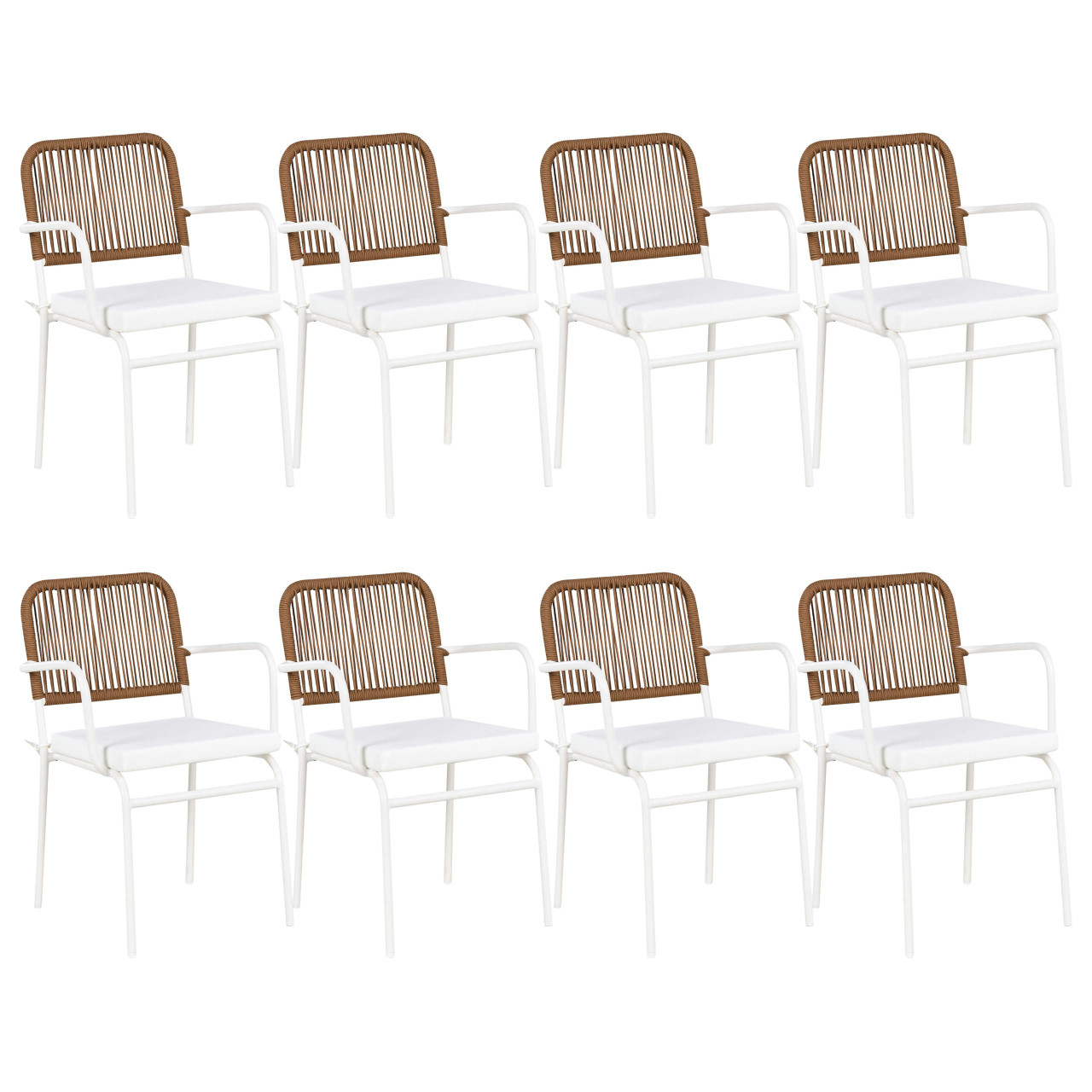 Conjunto 8 cadeiras de jardim Taceno em alumínio com almofadões branco