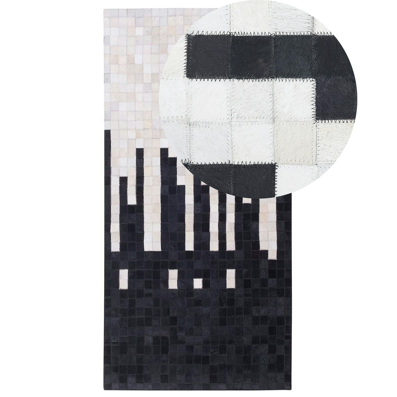 Tapete Em Pele Com Padrão Geométrico Beliani Bolu De Pele De Vaca Branco 80x150