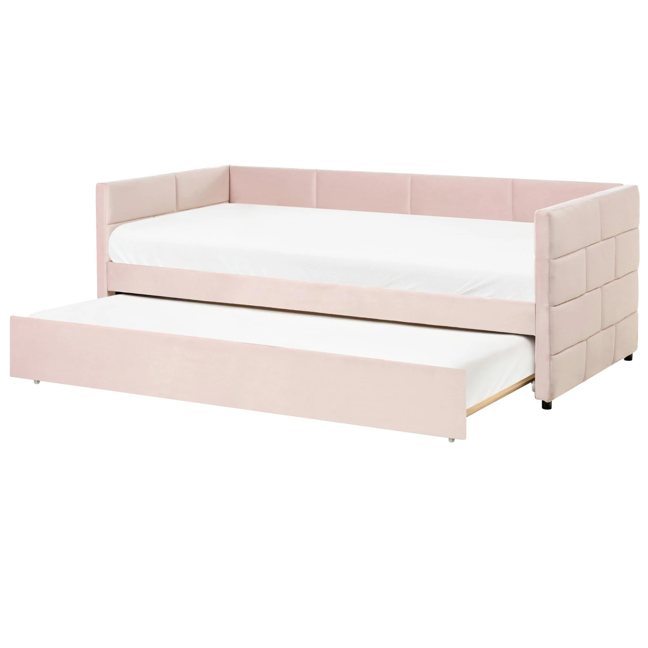 Cama compacta em veludo capitoné BELIANI Chavonne de Veludo Rosa 90x200