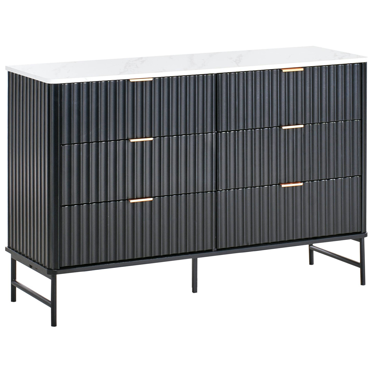 Cómoda 6 gavetas Glastonbury MDF com pés em ferro preto