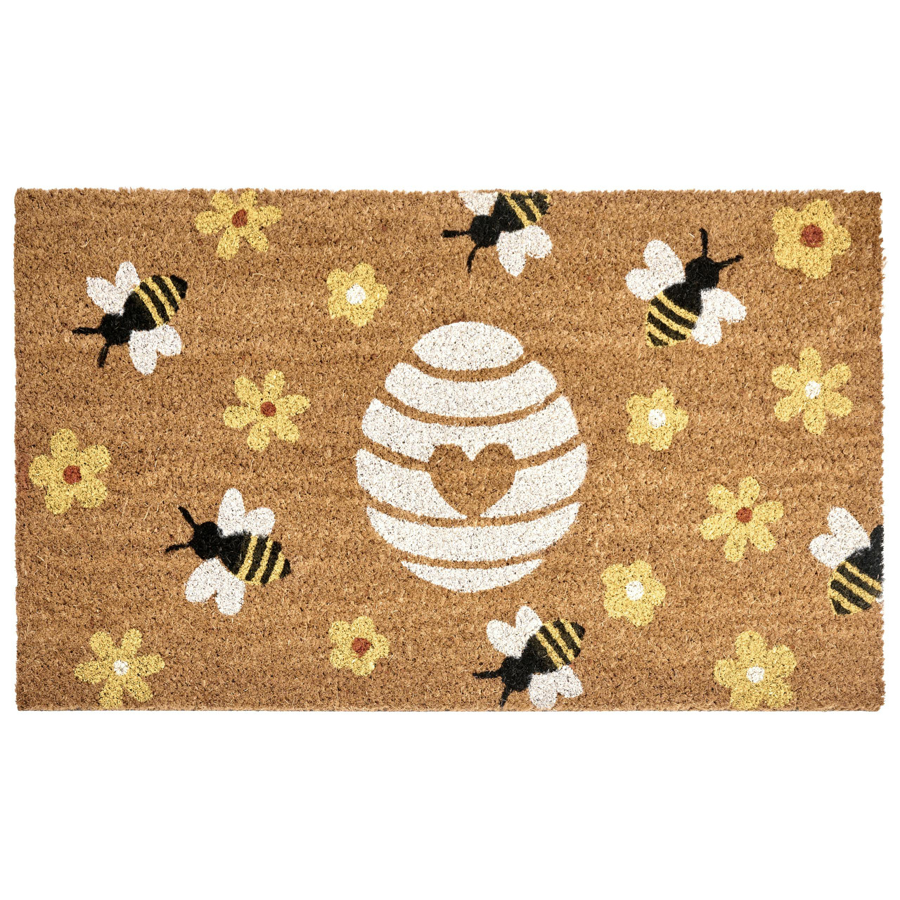 Tapete de entrada KIGALIK Natural 40 x 60 cm Abelha Flor Fibra de coco