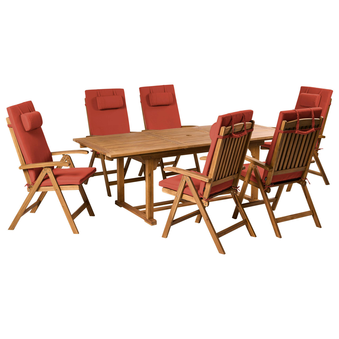 Conjunto de refeições de jardim 6 lugares JAVA PREMIUM Madeira de acácia Vermelho