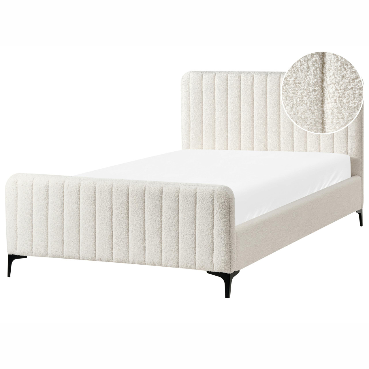 Cama Bouclé LUNAN 120 x 200 cm Branco creme