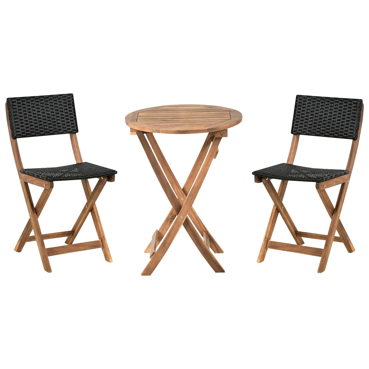 Conjunto de balcão Rivarotta em madeira de acácia e rattan sintético