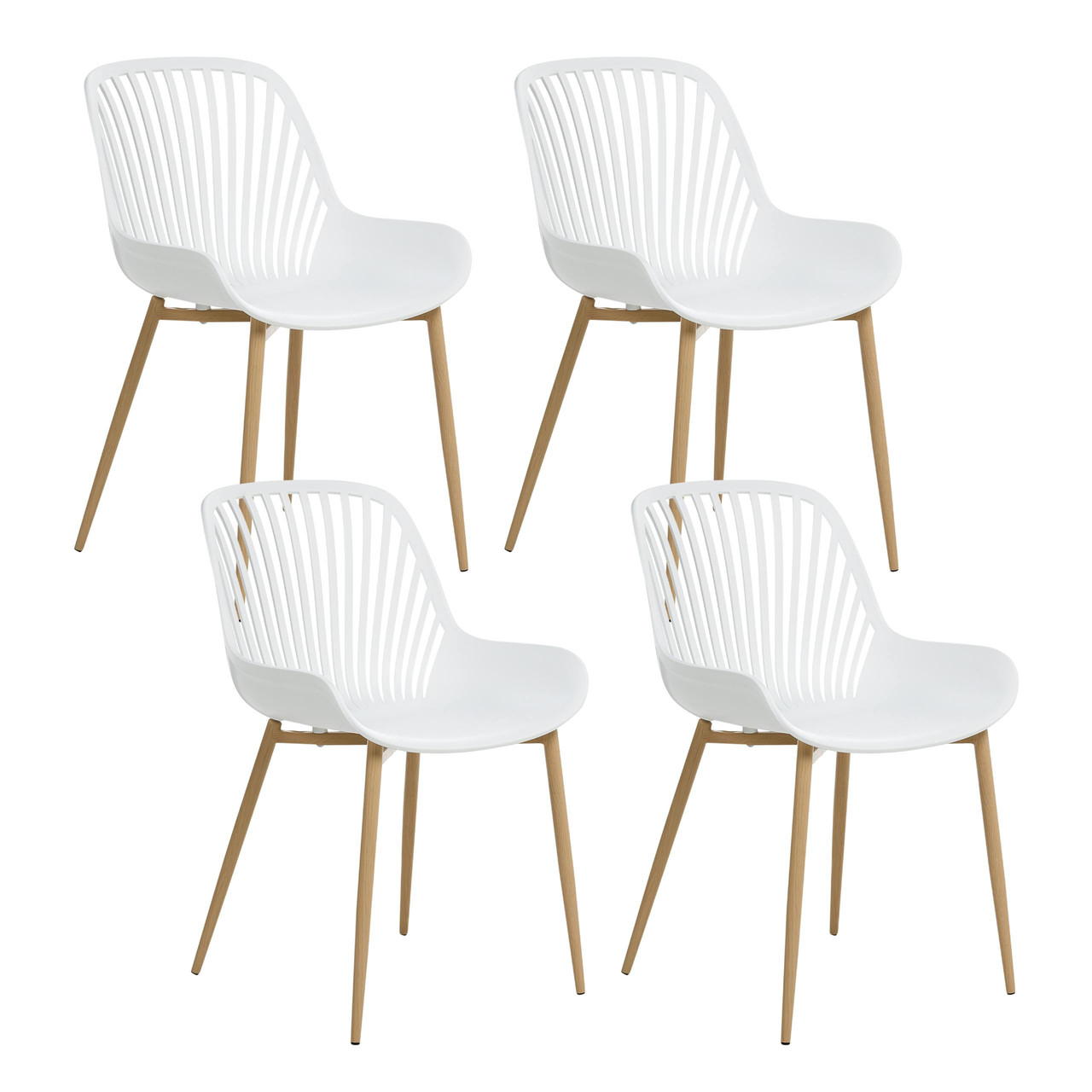 Conjunto de 4 cadeiras de jantar Kleve em material sintético branco com patas de ferro