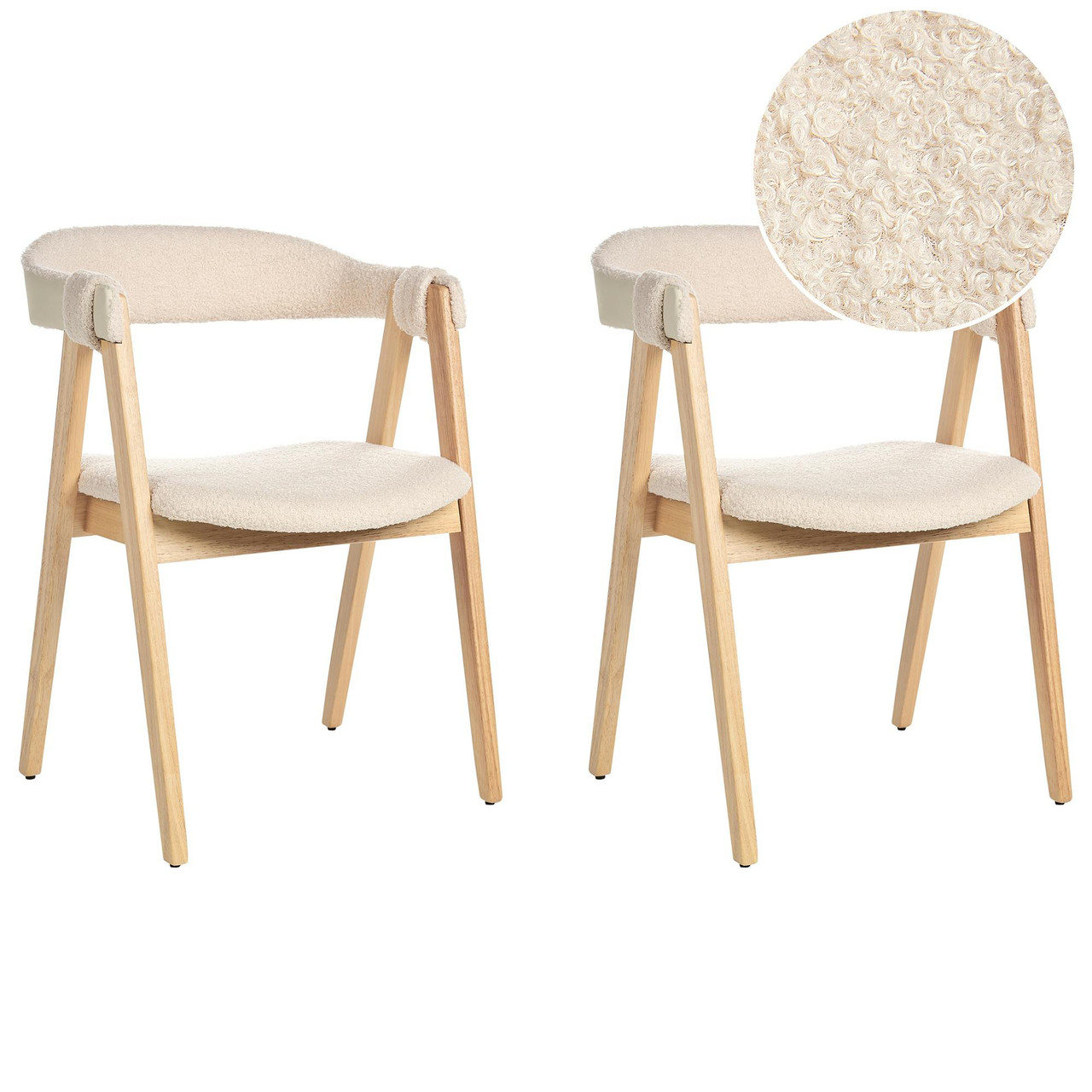 Cadeiras de refeição tradicionais modelo Day em bouclé creme (conjunto de 2)