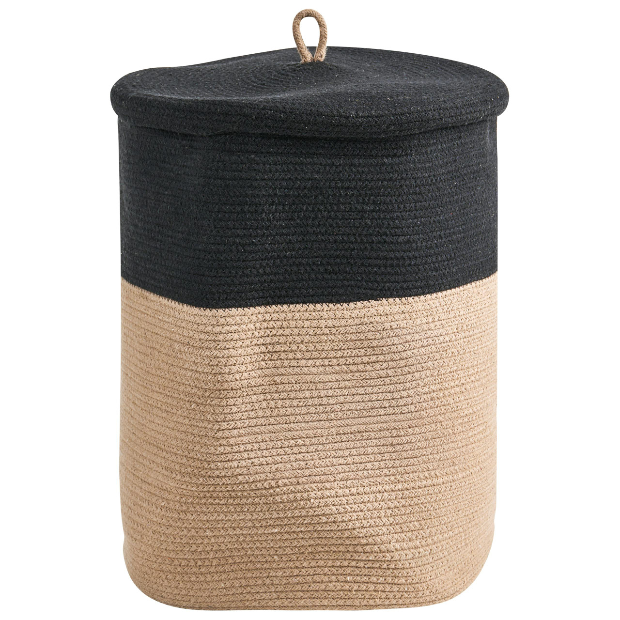 Cesto com tampo boho BELIANI Silopi de Algodão Preto 44x44x52