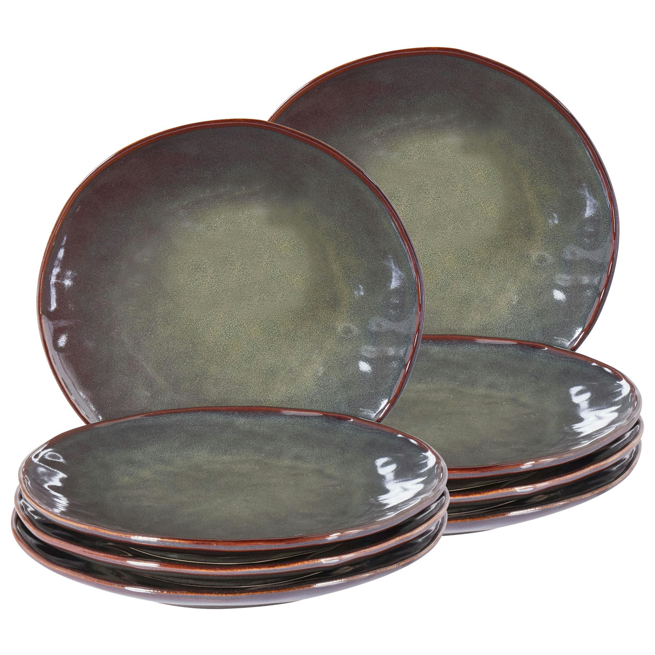 Platos llanos Thyme em gres verde escuro conjunto 8