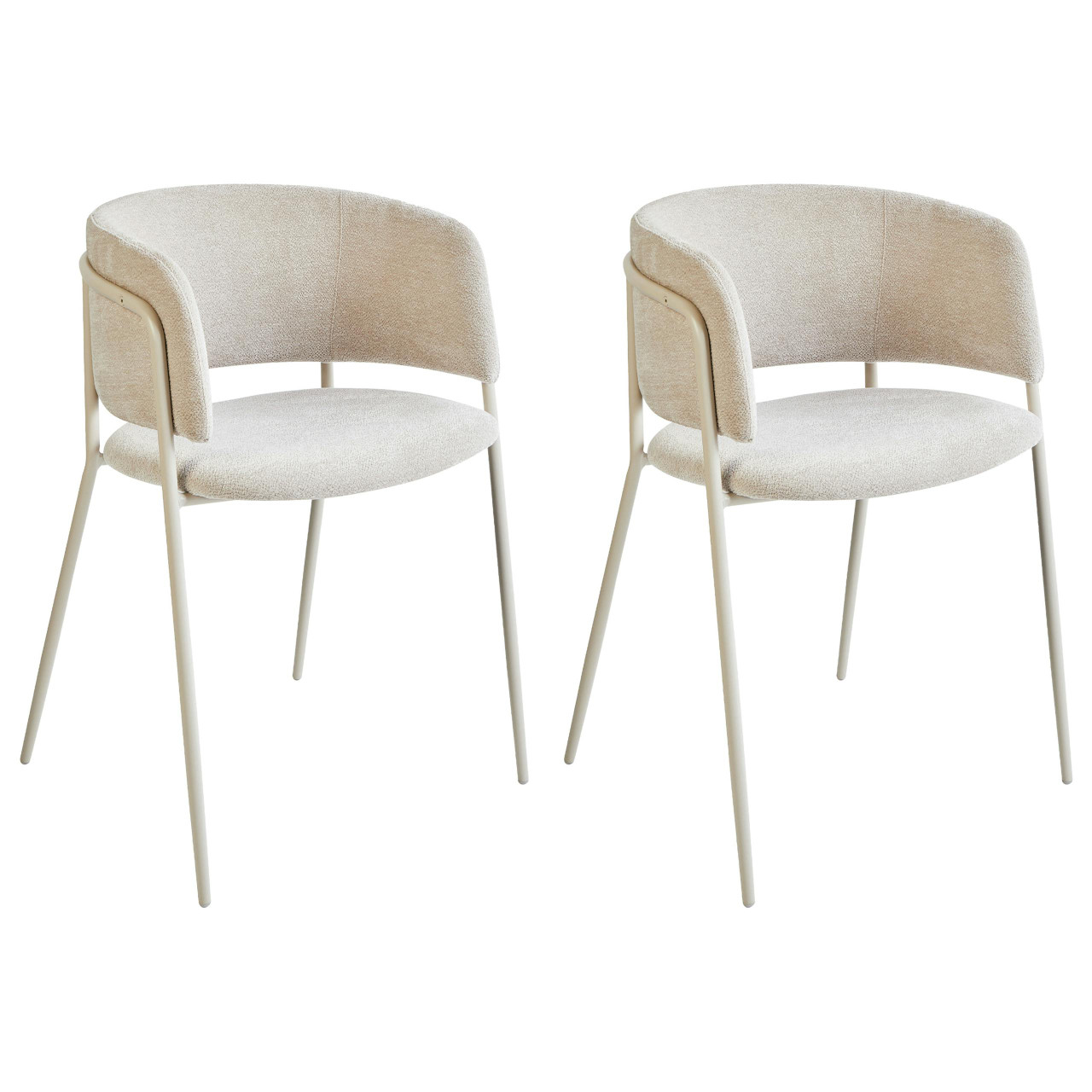 Cadeiras De Refeição Com Repousa-braços Beliani Springer De Chenille Creme 53x51x75