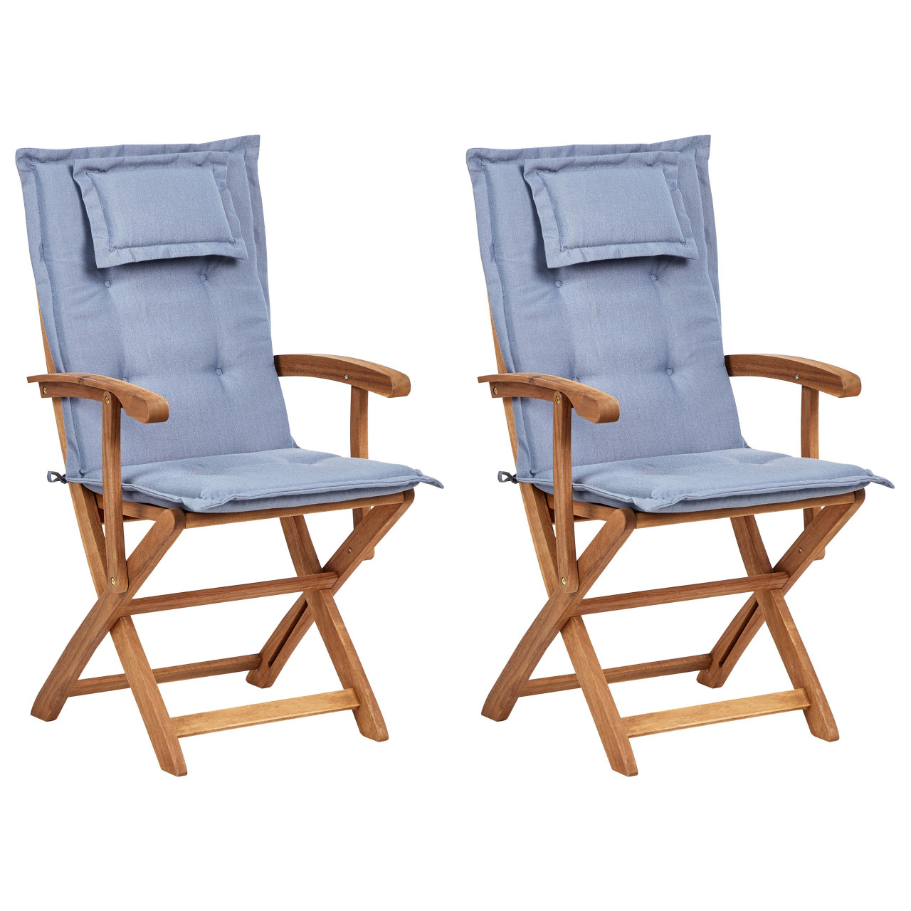 Conjunto de 2 cadeiras de jardim com almofadas MAUI II Madeira de acácia Azul