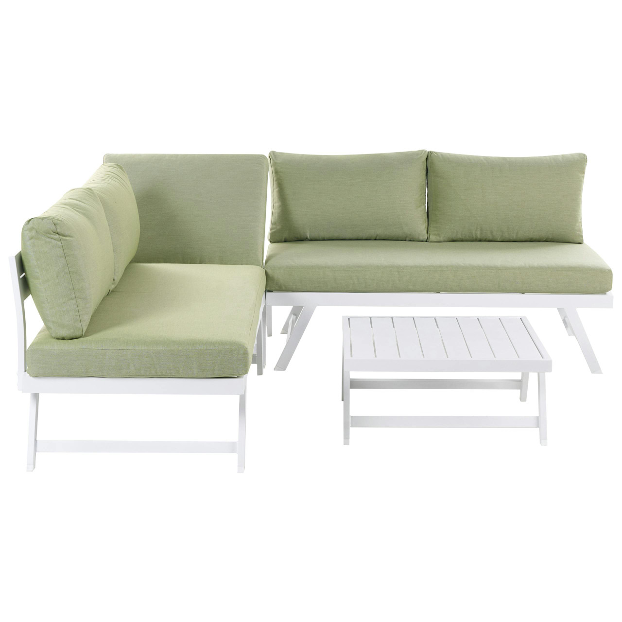Conjunto lounge modular Coccorino em alumínio verde com mesa de centro