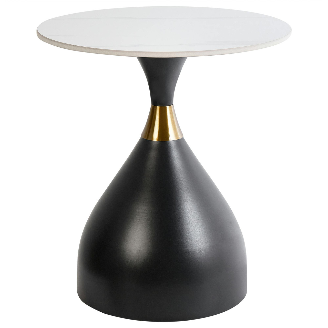 Mesa de apoio Ituna em pedra sinterizada e base em metal preto