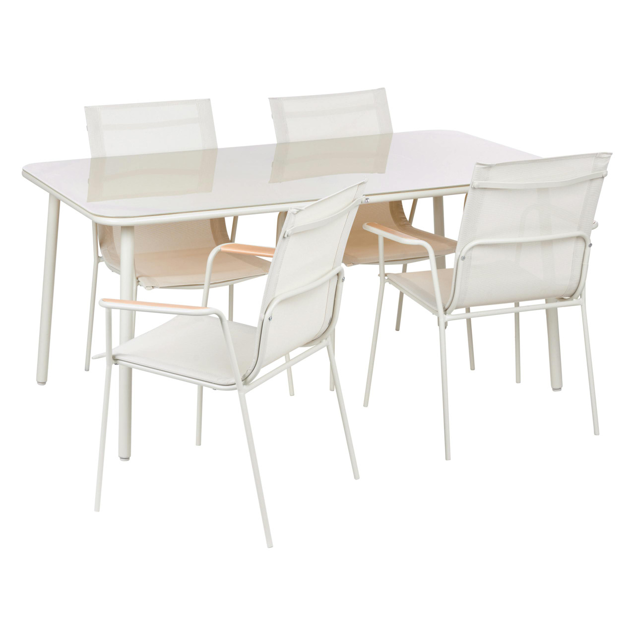 Conjunto de refeição de jardim para 4 pessoas BELIANI Caravino de Aço Creme 160x90x74