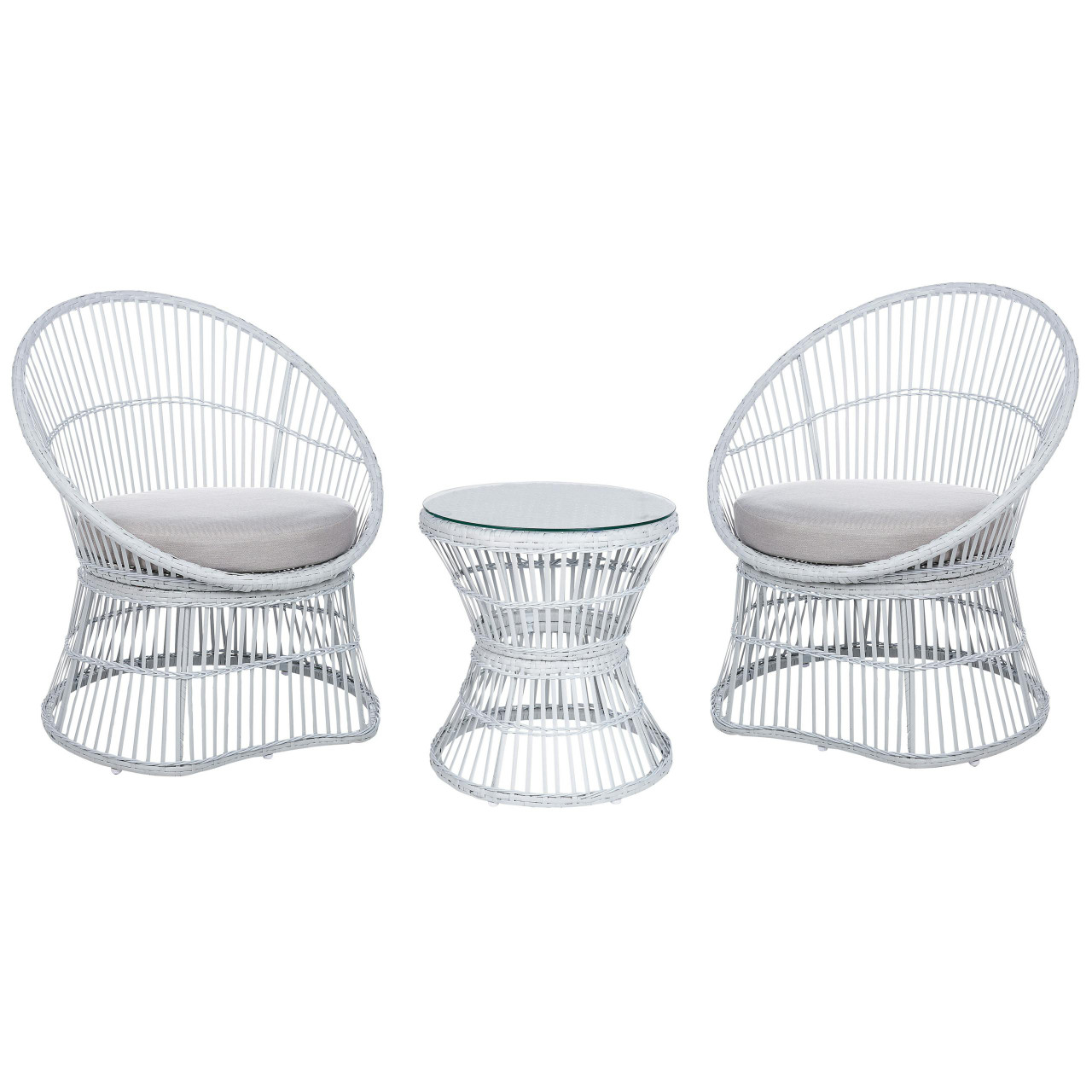 Conjunto bistrô Mesyna em rattan sintético com tampo em vidro
