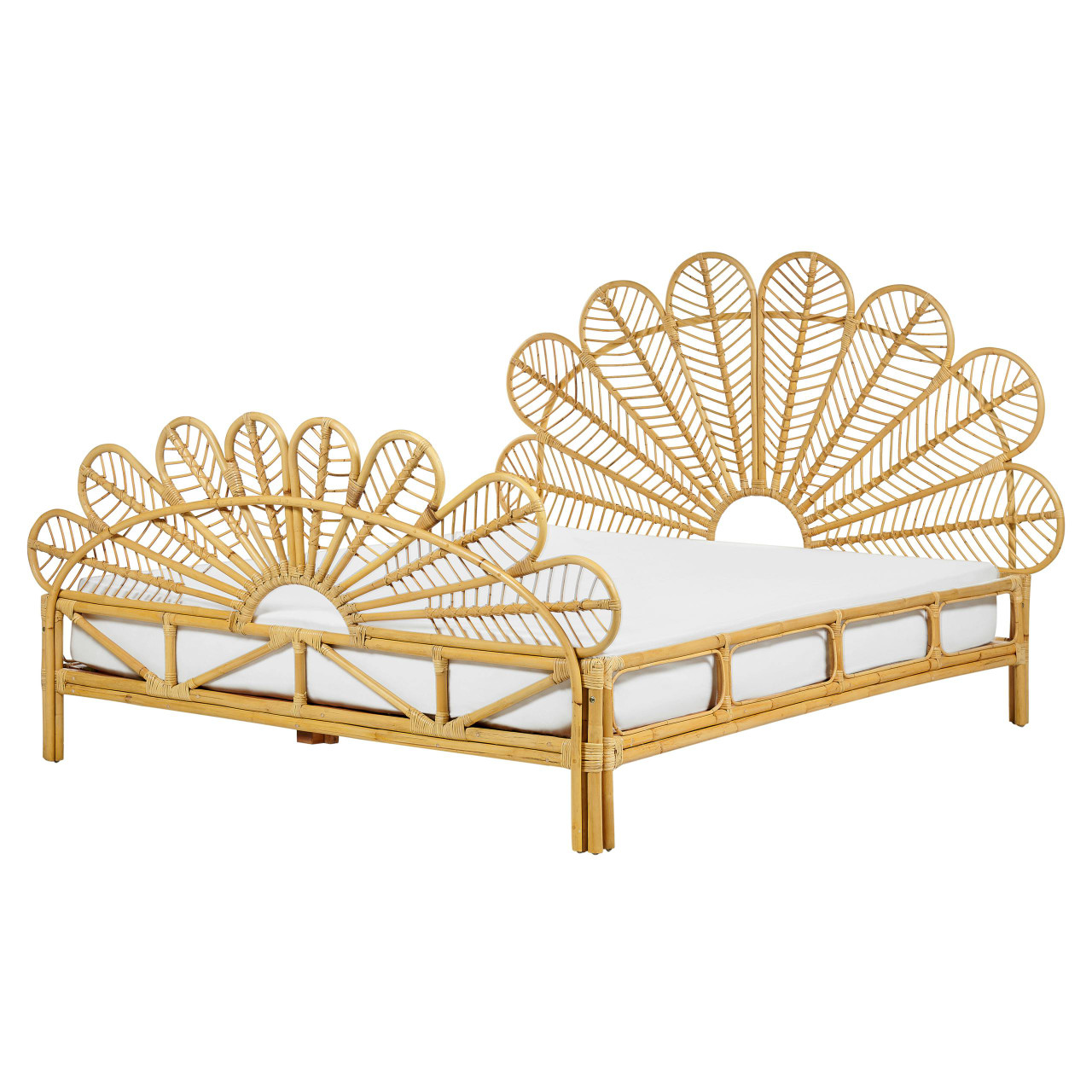Cama de casal Florentine em rattan e mogno