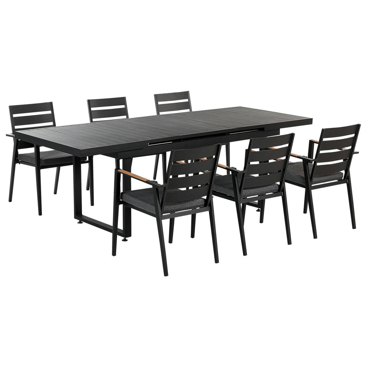Conjunto de refeição exterior extensível modelo Valcanetto em alumínio preto para 6 pessoas