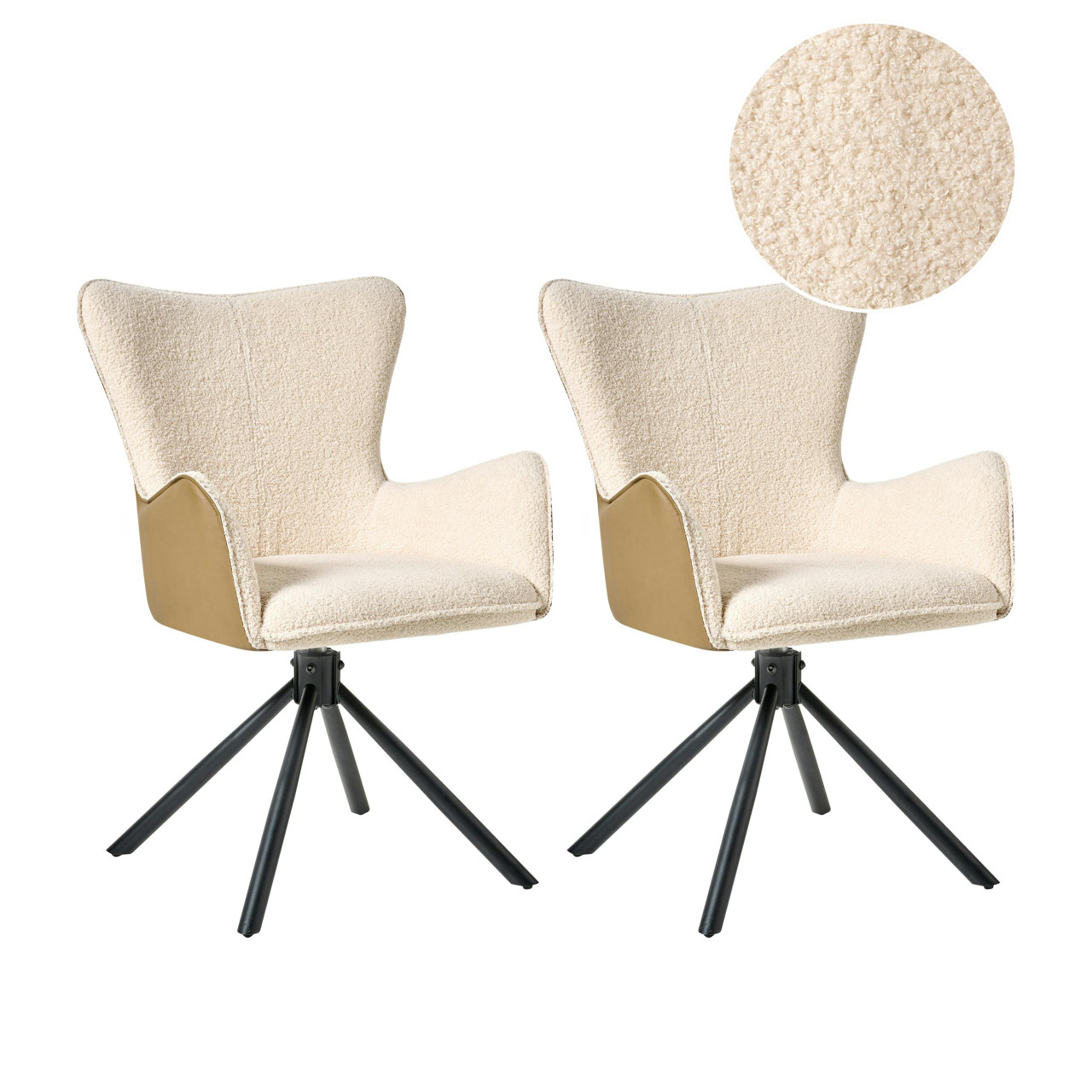 Silla giratória de comedor Novi em bouclé bege conjunto 2