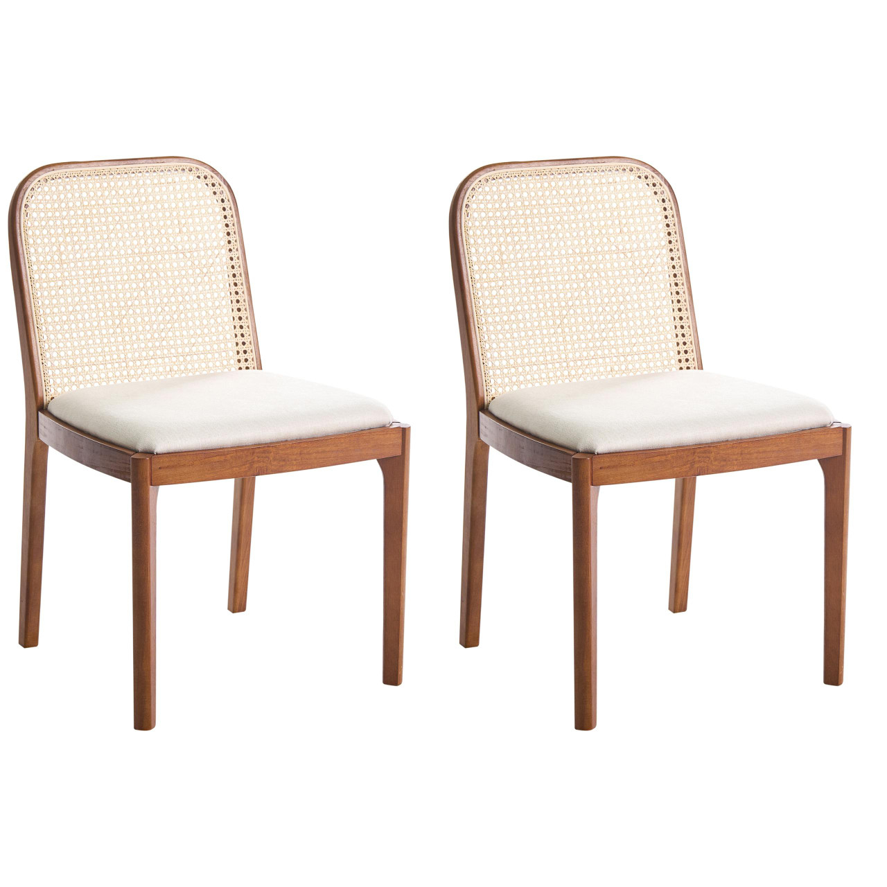 Conjunto de cadeiras de refeição com encosto em rattan BELIANI Edina de Tecido Castanho 50x54x80 - 4069605076991
