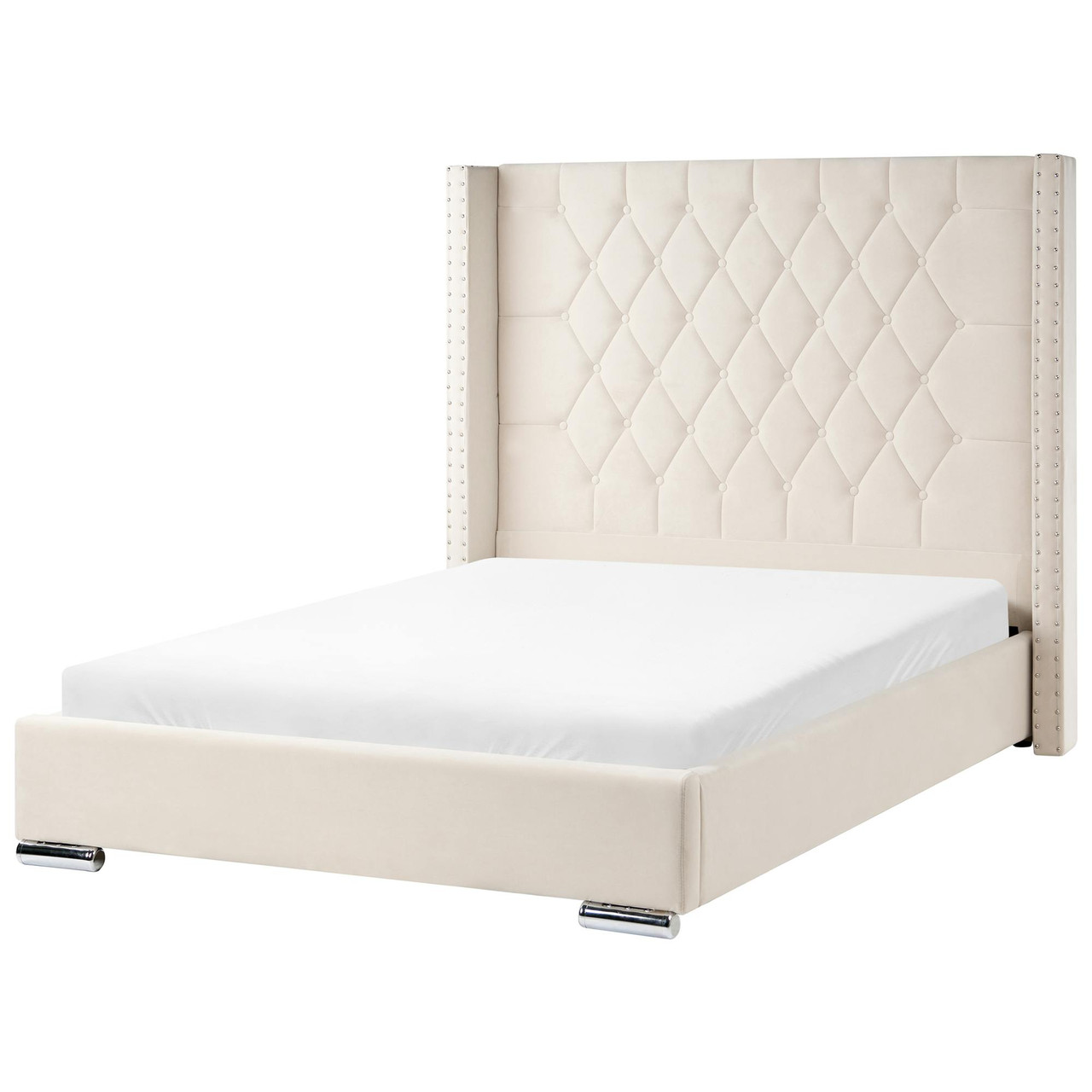 Cama Veludo LUBBON 140 x 200 cm Branco creme