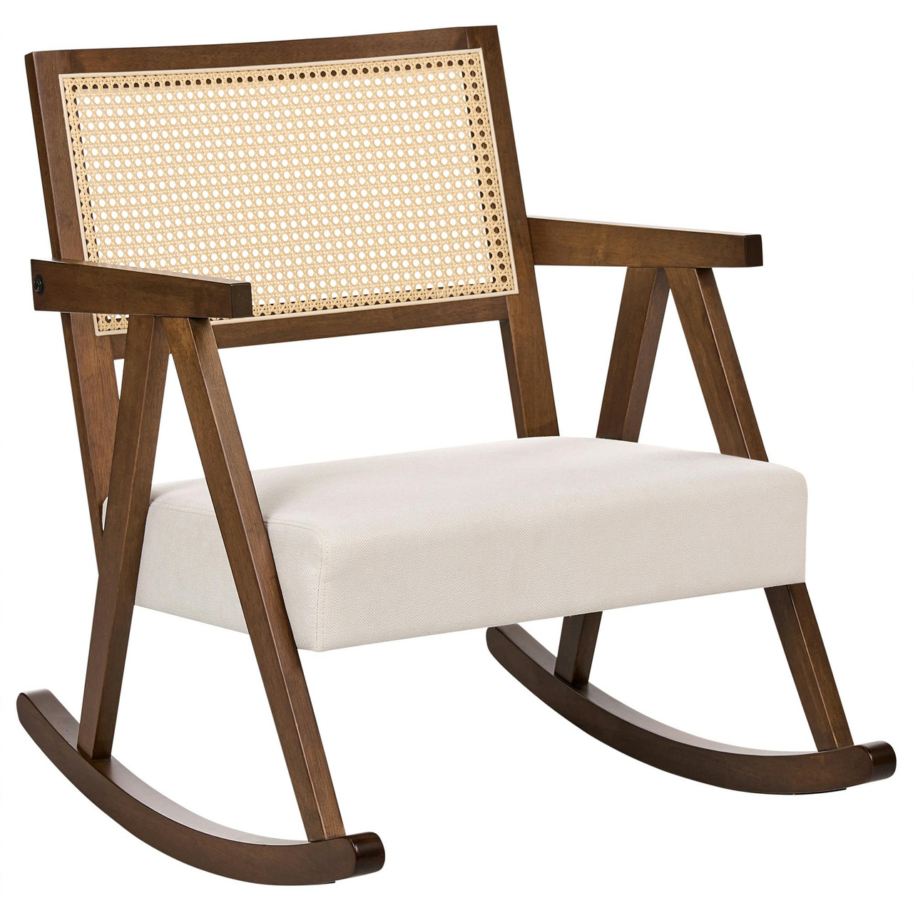 Cadeirão em madeira com encosto de trança vienense BELIANI Rya de Madeira de seringueira Creme 65x78x79