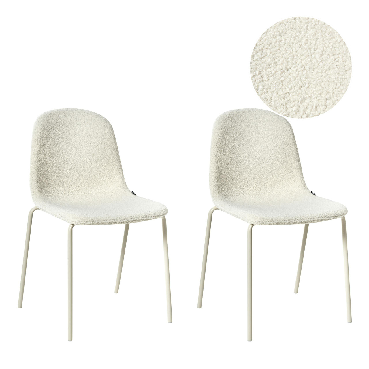 Cadeira de conferência Loma em bouclé branco com estrutura metálica