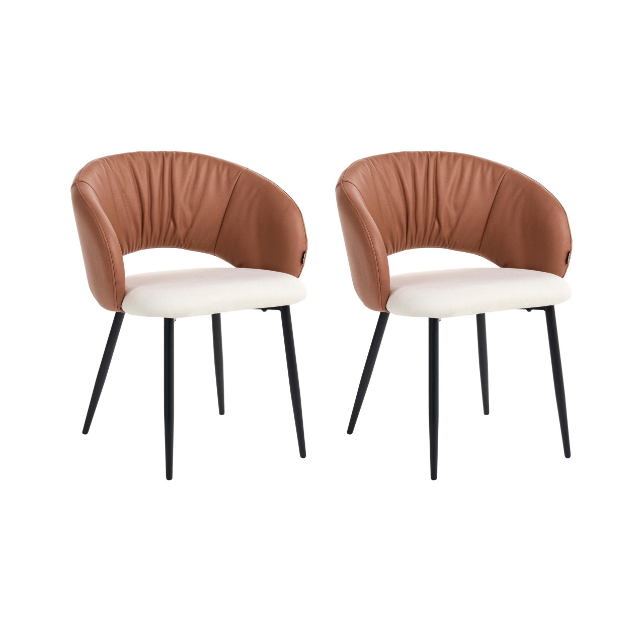 Duas cadeiras de jantar modernas estofadas BELIANI Walla de Tecido, Pele sintética Creme 58x56x77