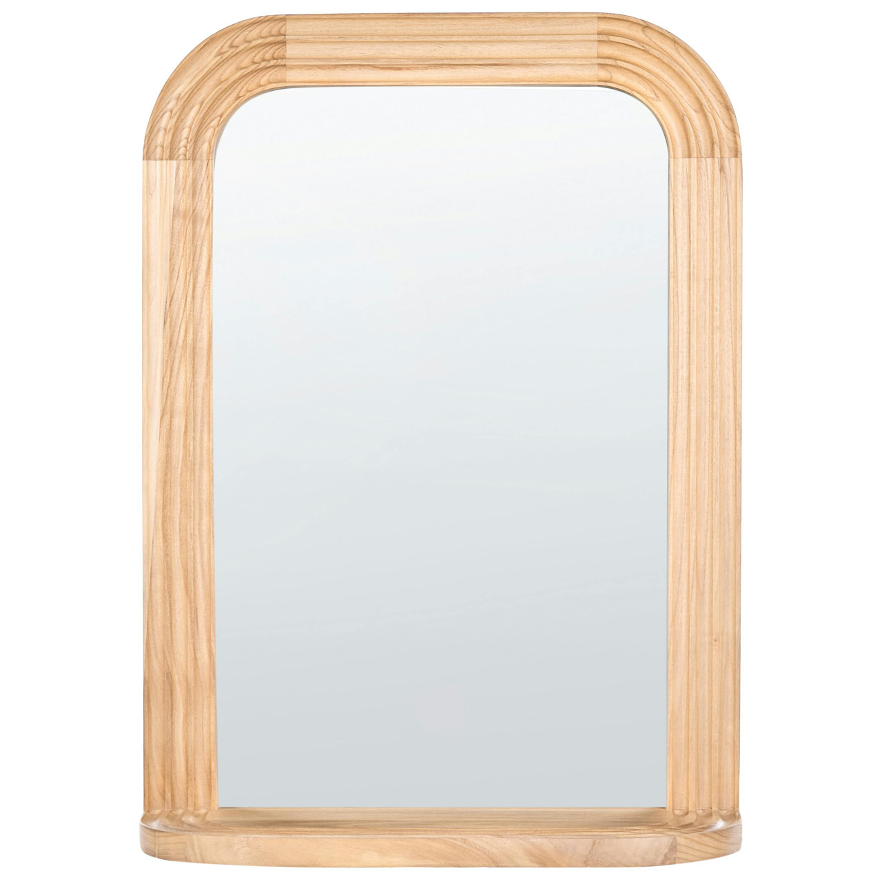 Espelho retangular de estilo escandinavo com moldura de madeira e prateleira BELIANI Riscle de Madeira de paulownia Castanho 62x20x85