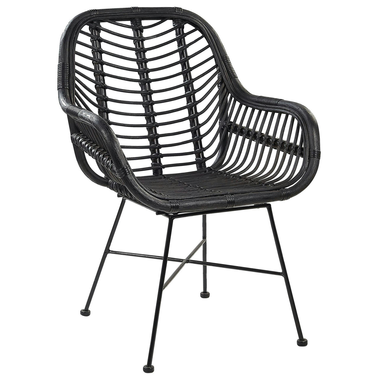 Cadeira de rattan com pés metálicos Preto
